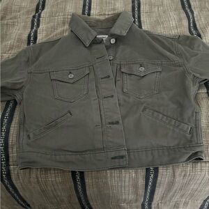 Green denim jacket